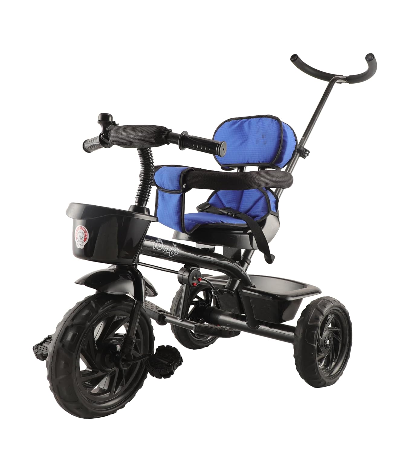 Secure red and black tricycle for toddlers, designed with a safety guardrail for peace of mind during playtime.www.usmile.toys